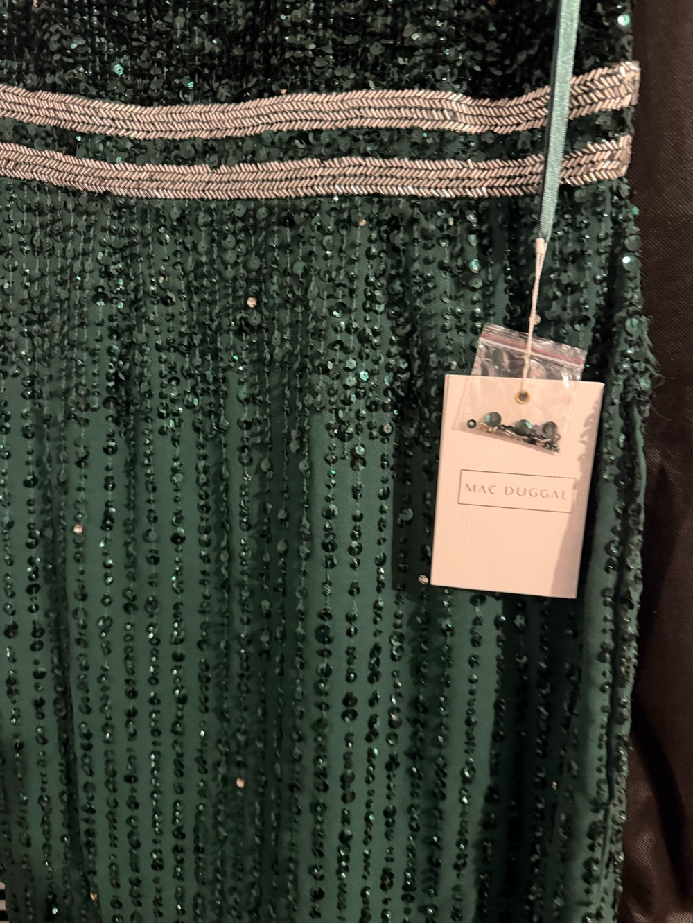 Mac Duggal Emerald Sequin A-Line Skirt with Metallic Trim